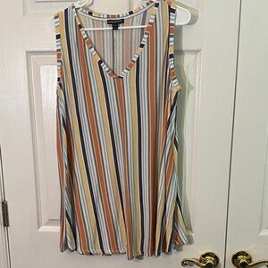 XL 18 Lane Bryant Sleeveless V-Neck Striped Tank Yellow, Orange, Blue, Gray